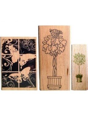 Rubber Stamps - Floral Topiary Butterflies Partridge Set of 3